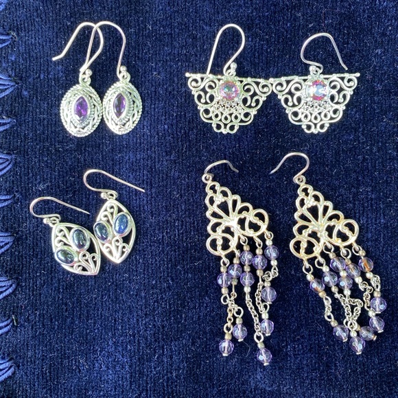 Set of 4 925 sterling silver filigree dangle earrings - Picture 1 of 13